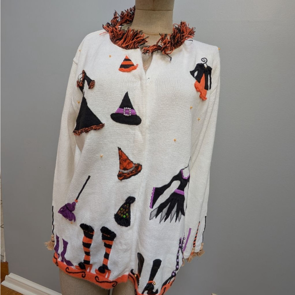 JTwo New York Vintage Witchy Halloween White Orange Cardigan - Medium - Picture 3 of 10